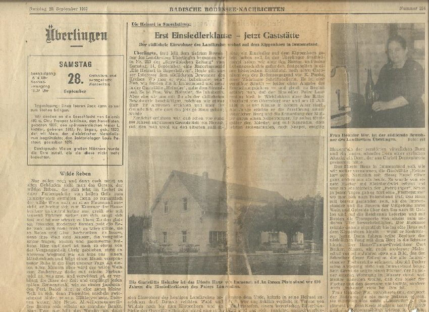Artikel vom 28. Sept 1963 in Badische Bodensee Nachrichten ber Strand Cafe Heinzler Seite 1 red